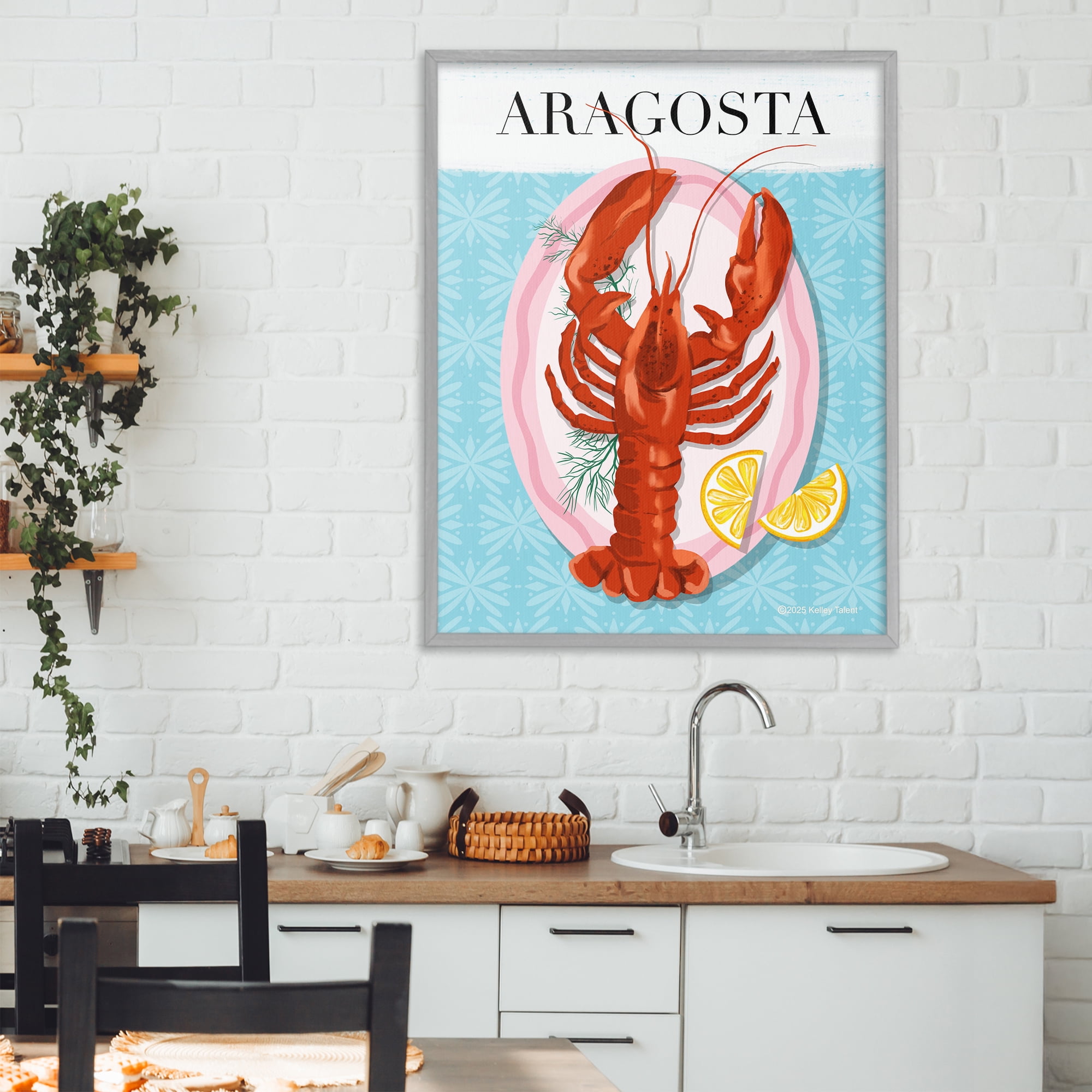 Stupell Industries Aragosta Lobster Dish Gray Framed Giclee Art, design by Kelley Talent