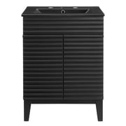 Modway Render Mid-Century Modern Wood Bathroom Vanity in Black