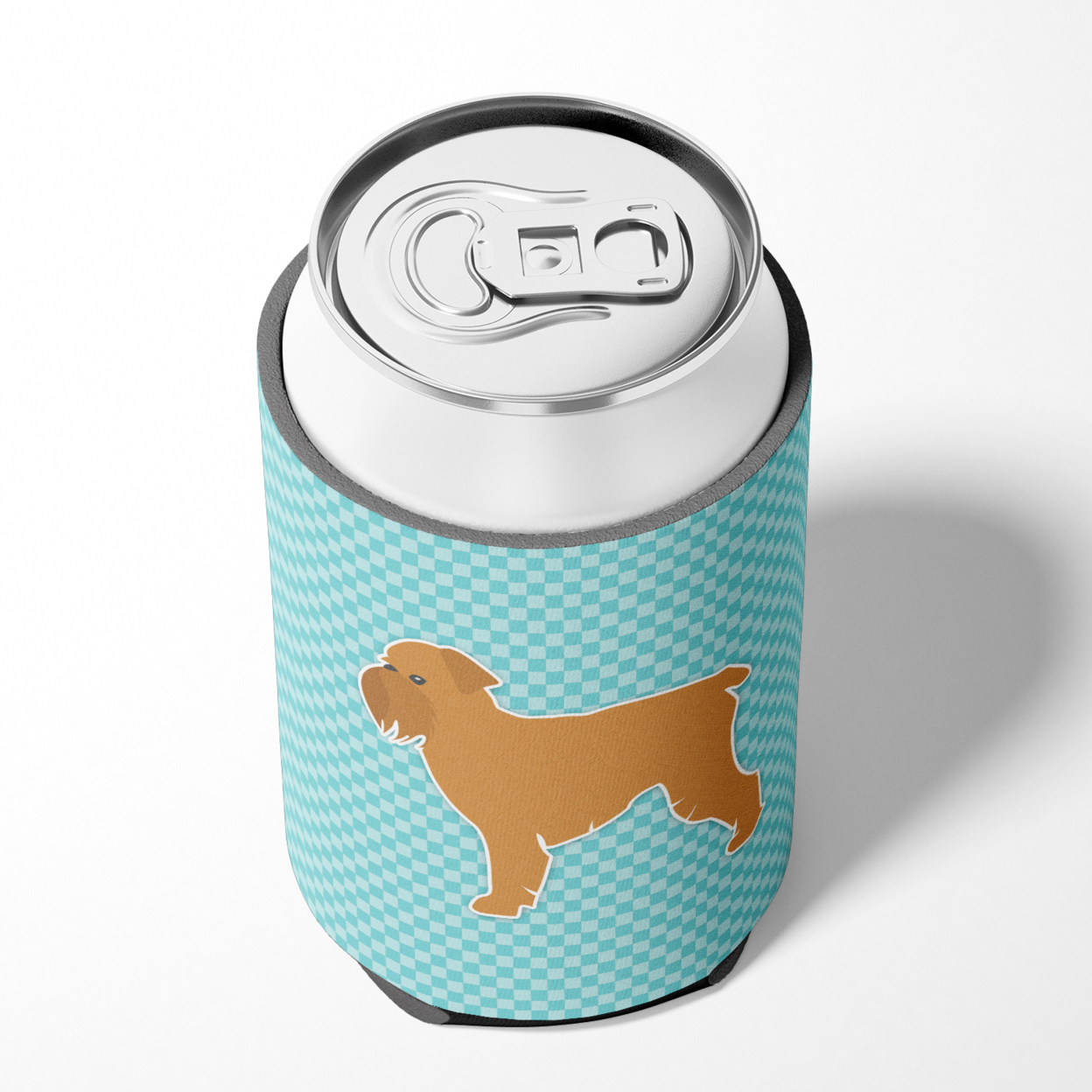 Caroline's Treasures BB3740CC Brussels Griffon Checkerboard Blue Can or Bottle Hugger, Can Hugger, multicolor