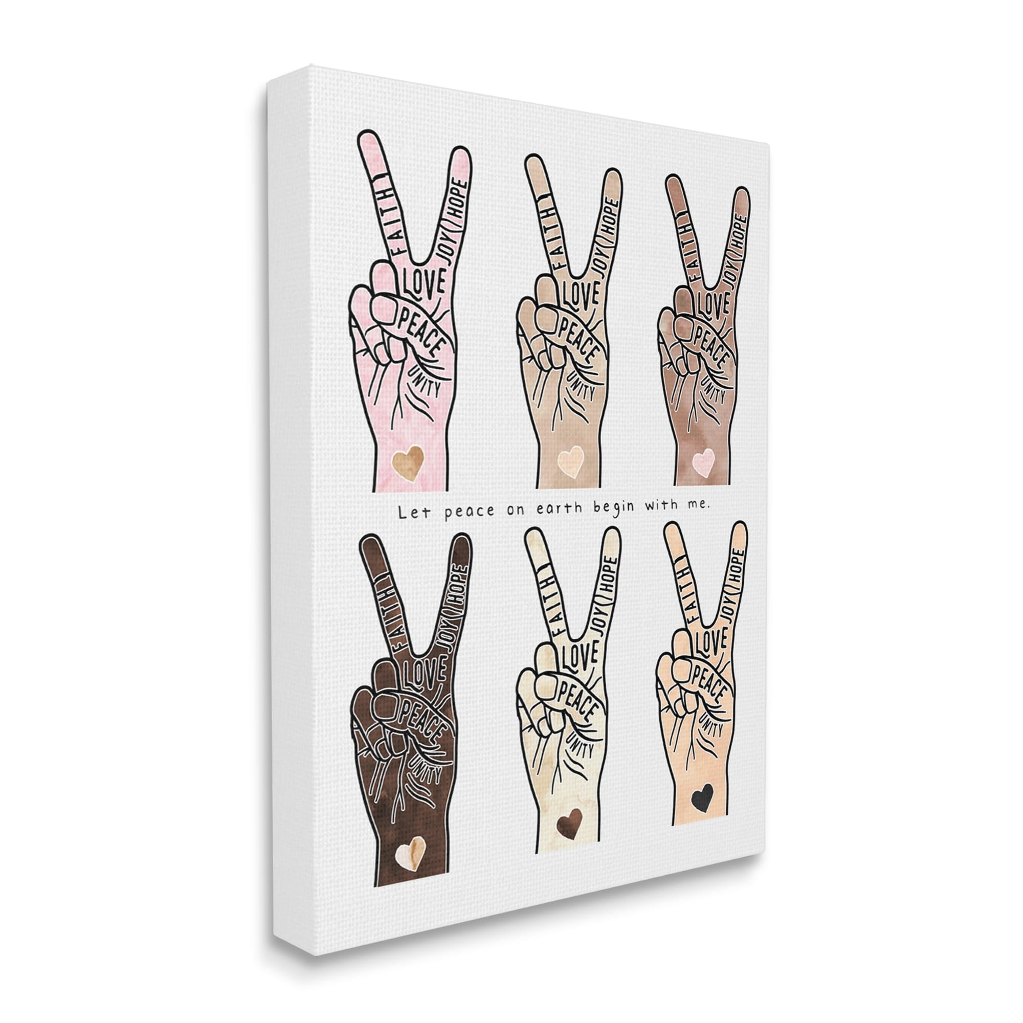 Stupell Industries Peace Begin With Me Phrase Diversity Hand Signs Graphic Art Gallery-Wrapped Canvas Print Wall Art, 24x30, by Erica Billups