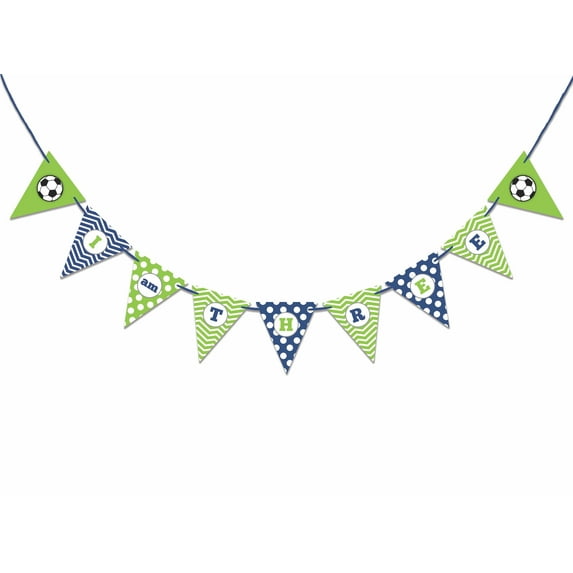 Inkdotpot Baby Birthday DecorationsI Am ThreePennant Banner Flags Baby Boy SoccerBirthday Garland