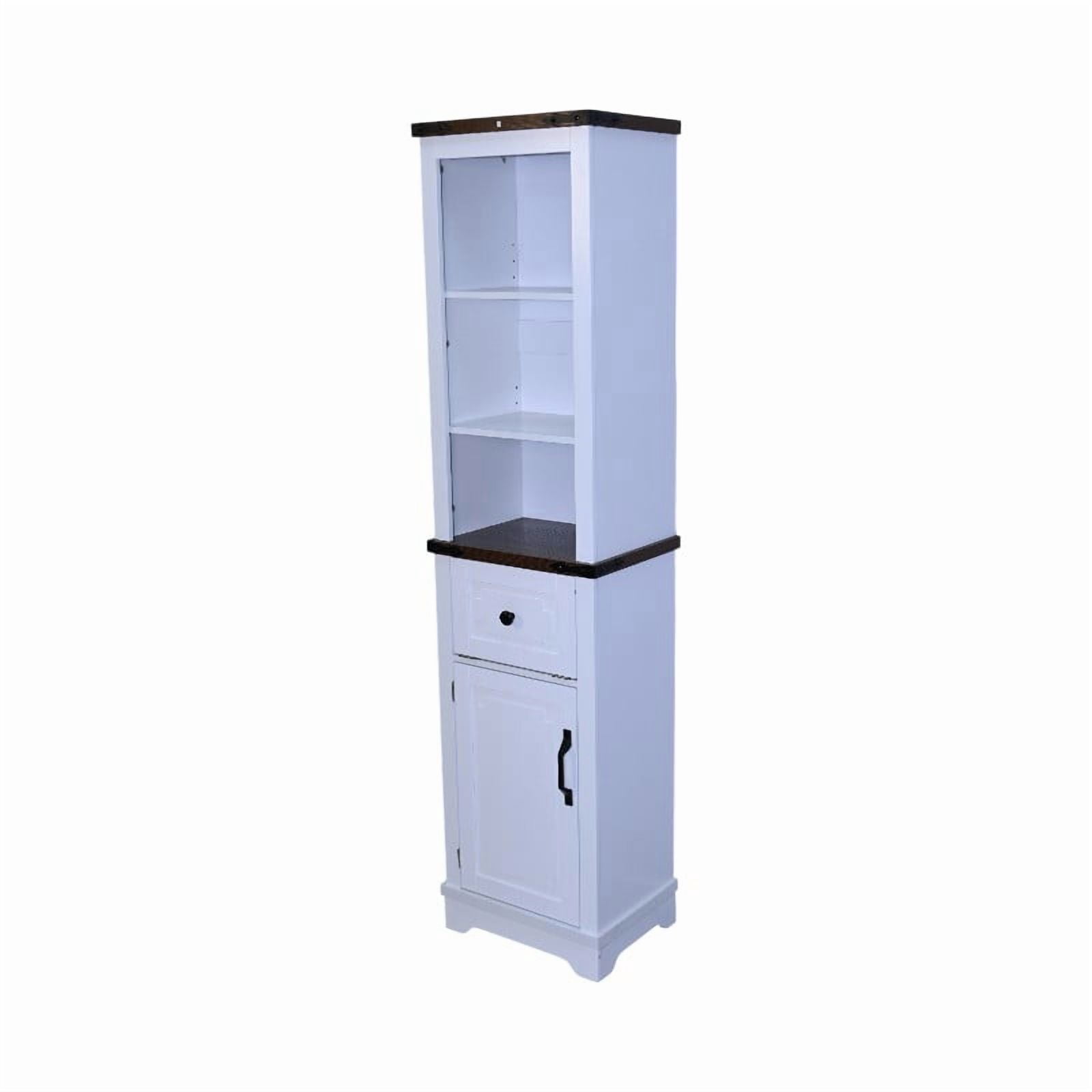 Leumius 63" Tall Narrow Storage Cabinet,Farmhouse Storage Cabinet with Adjustable Shelves & Storage Drawer for Bathroom, Living Room,White