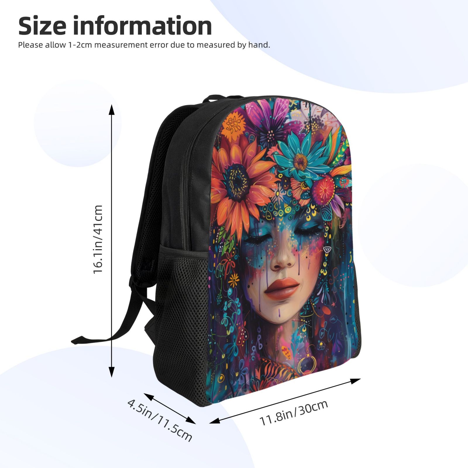 Xecao Bohemian Colorful Flower Woman Print School Backpack with Laptop Compartment Small Travel Laptop Backpack for Women Men Waterproof College Backpack Simple School Bag