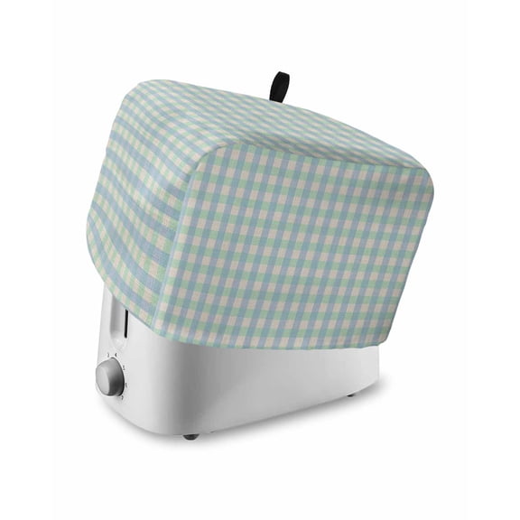 Blue Green Toaster Cover 4 Slice, Grid Checkered Plaid Gingham Lattice Trellis Dustproof Bread Machine Oven Cover with Storage Pockets, Fits Most Kitchen Toasters Protector