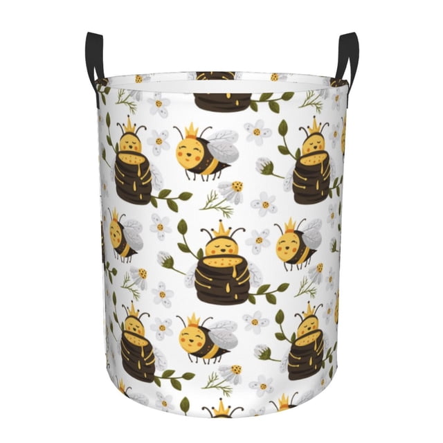 Balery Honey Bee Insect Cesta de ropa redonda con asas, impermeable, independiente, para ropa, juguetes, dormitorio y familia-Small