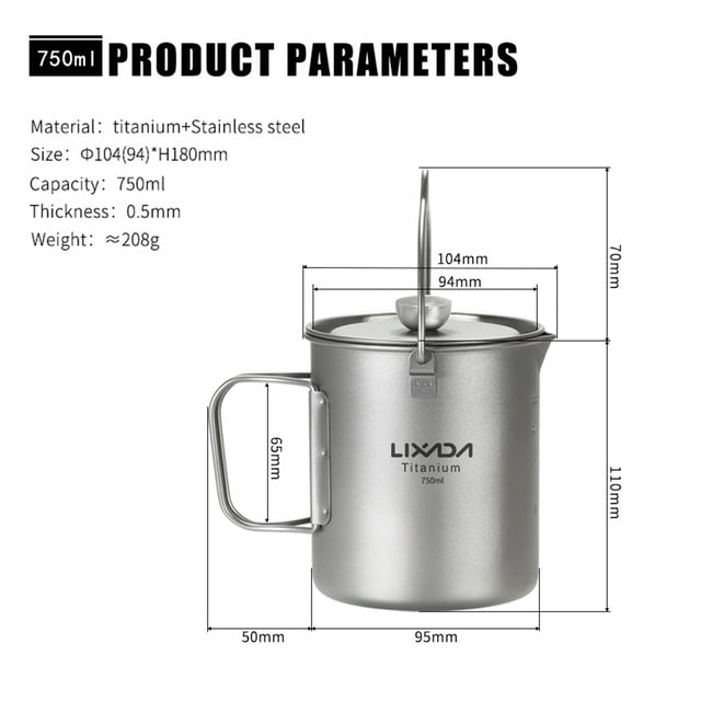 Cup Lixada 750ml Titanium Coffee Cup Mug French Press Pot Coffee Maker Outdoor Camping Cooking Pot with Folding Titanium Spoon