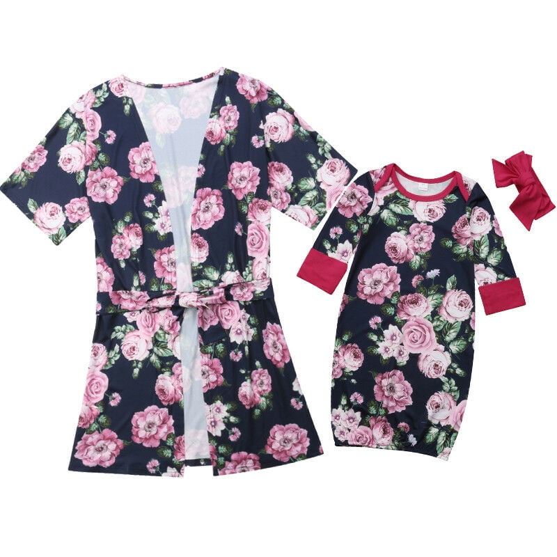 mom and newborn matching robe and swaddle
