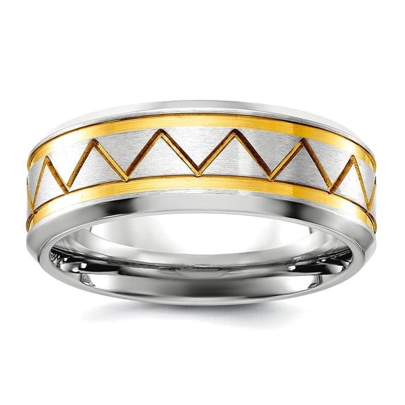 Stainless Steel Brushed and Polished Yellow Ip Plated 8mm Band Size 11.5 Ring for Women and Men