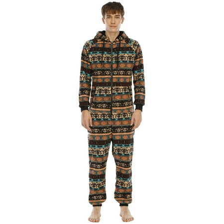 

Ovzne Men s Flannel Gradient Hooded One-piece Home Wear Pajamas