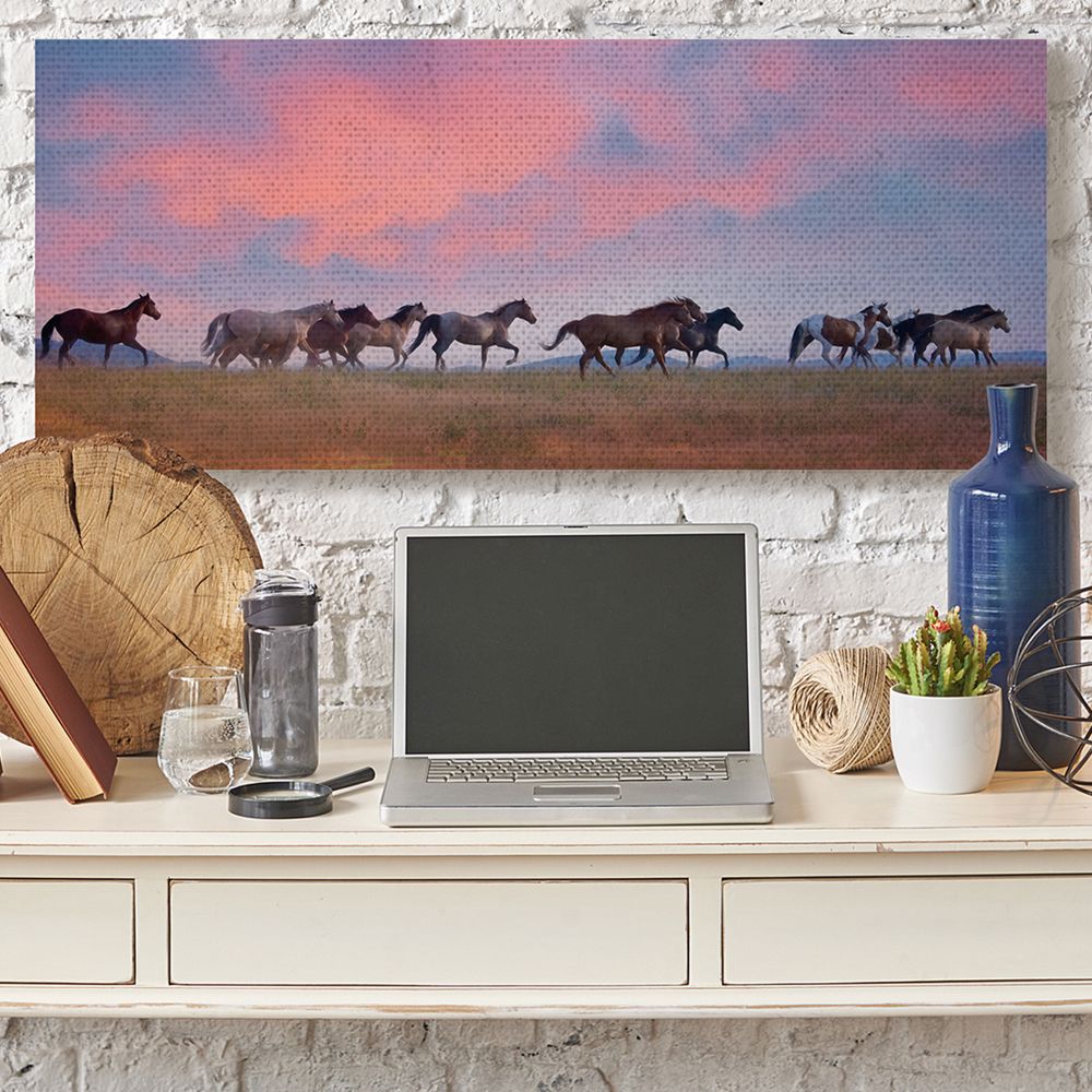 Stupell Industries Wild Horses Running at Pink Sunset Meadow Canvas Wall Art Design by PHBurchett, 20" x 48"