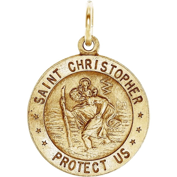 Necklace 14k Yellow Gold 15mm Polished Round St. Christopher Medal Pendant for Women - 1.3 Grams