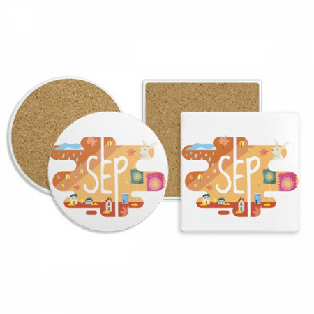 

September Month Season Illustration Coaster Cup Mug Holder Absorbent Stone Cork Base Set