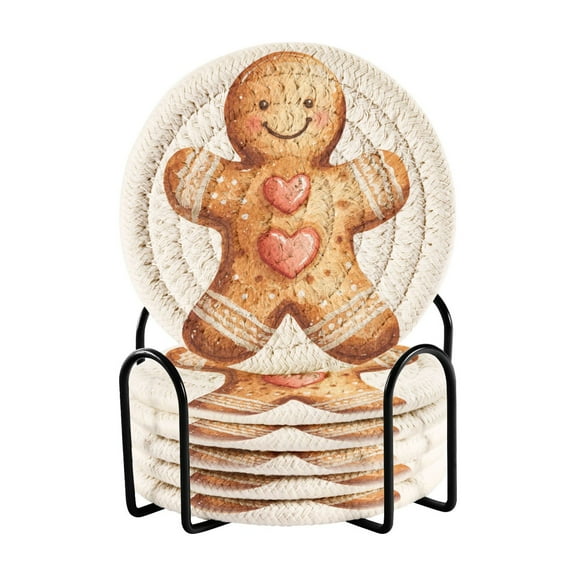 6 Pieces Coil Coasters Bar Coasters Anti-slip Coasters Heat-resistant Coasters Fashion Christmas Gingerbread Man Cartoon