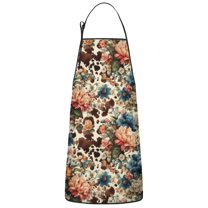 Pioneer Flower Floral Print Pattern Apron-Garden Aprons for Women with Pockets-Cotton Linen Waterproof Kitchen Cooking Gardening Aprons Adjustable for Kitchen,Cooking,BBQ and Salon 33x27 Inch