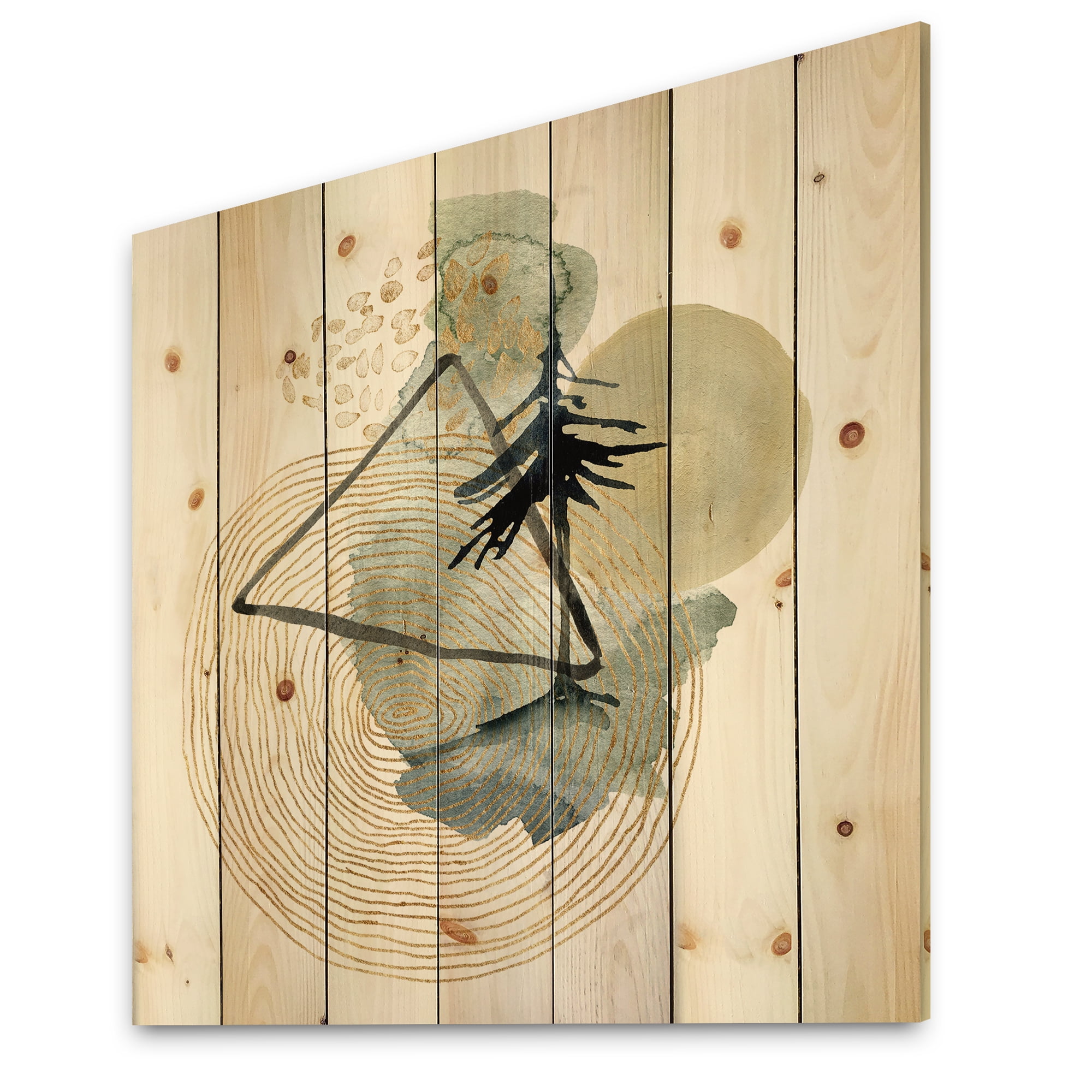 Designart 'Abstract Landscape Of Mountains Tree and Moon' Mid-Century Modern Print on Natural Pine Wood