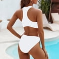 thumbnail image 4 of Ohufall High Waisted Womens Bikini Sets Sporty Two Piece Swimsuits for Women Solid Color High Cut Bathing Suits, 4 of 7