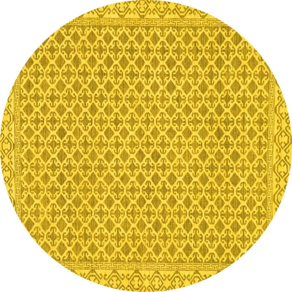 Ahgly Company Machine Washable Indoor Round Oriental Yellow Modern Area Rugs, 6' Round