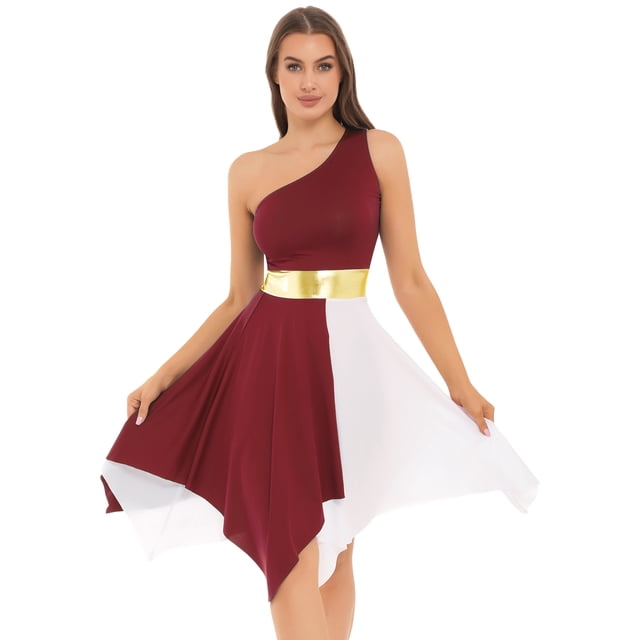 Ocealan Robe de Danse Lyrique Sans Manches pour Femmes Costume Moderne Contemporain Robe de Scène Bourgogne G