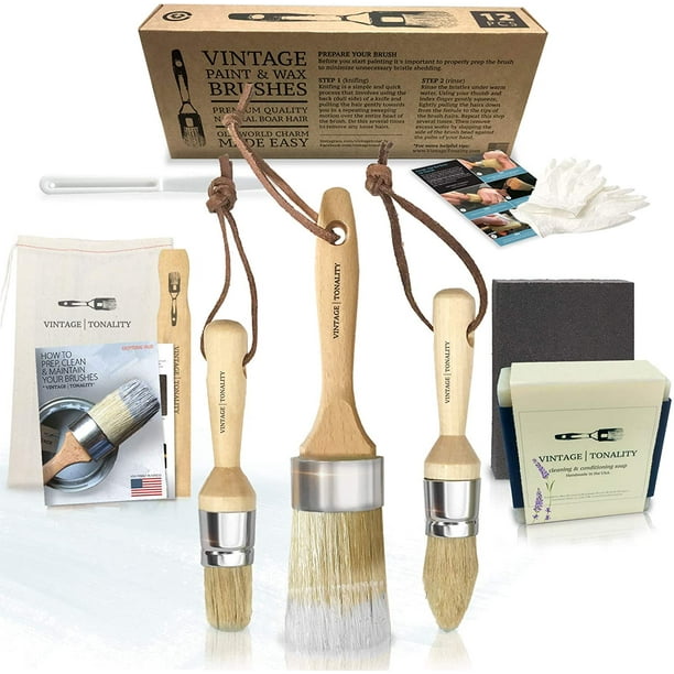 Vintage Tonality Chalk and Wax Paint Brushes Set for Painting Furniture 12 PCS Kit