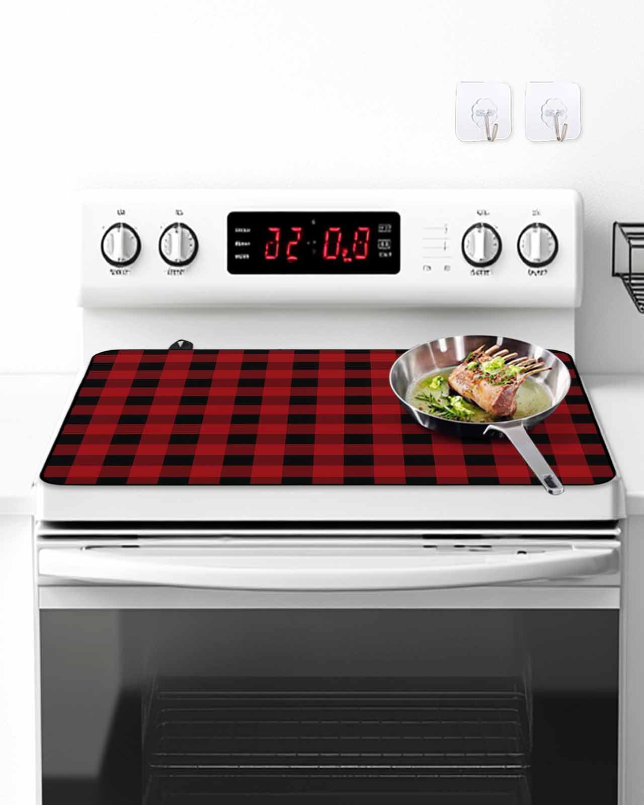 Stove Top Covers for Electric Stove, Rustic Checkered Glass Stovetop Cover Protector, Black Red Buffalo Plaid Induction Cooktop Protector Oven Mat for Kitchen Countertop 24"x21"