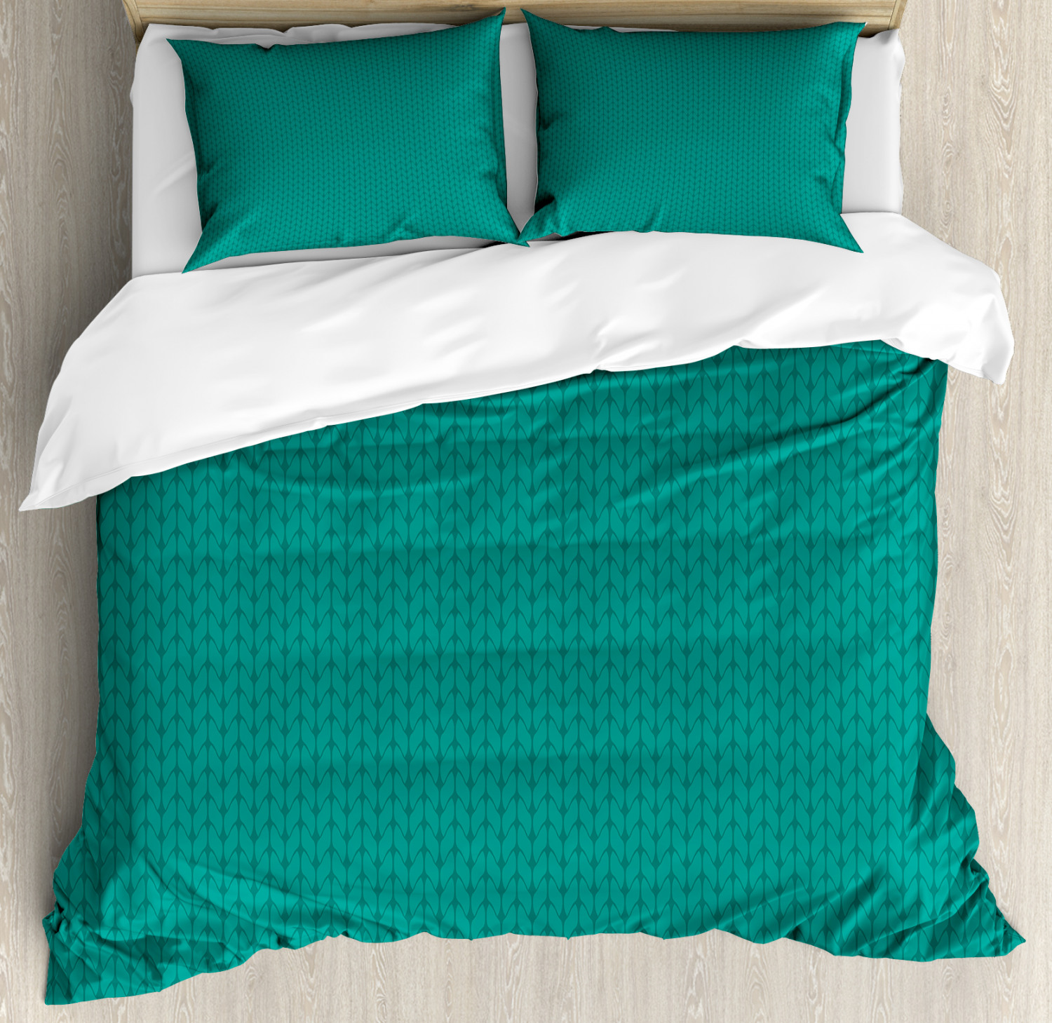 Teal Duvet Cover Set King Size, Knitting Inspired Pattern Sewing and