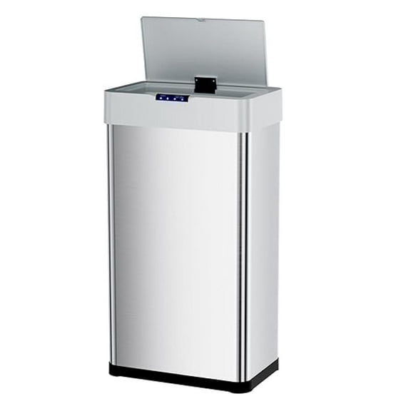 Touchless Sensor Trash Can, 18.5 Gal Stainless Steel Automatic Bin, Smart Kitchen Garbage Can with Soft Close, Bag Ring & Light - Silver