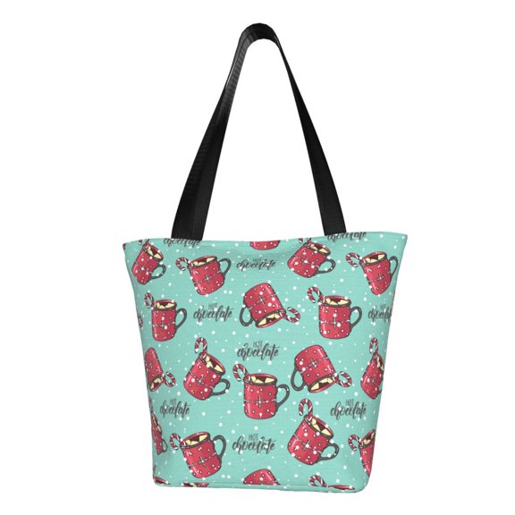Pofeuu Snowflake Hot Cocoa Print Women Fashion Shoulder Handbags Top Handle Satchel Bags Tote Shoulder Shopping Bag Stylish Canvas Tote Bag