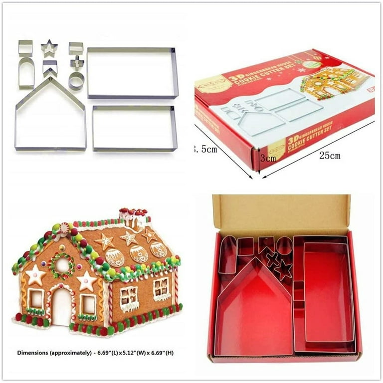 Jyyybf 10pcs Christmas Gingerbread House Baking Kit Stainless Steel Cookie Dough Mold Cutters Set for Kids Adults Silver 10pcs