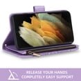 thumbnail image 4 of Compatible with Samsung Galaxy S21 Ultra 5G Wallet Phone Case and Tempered Glass Screen Protector Flower Faux Leather Flip Credit Card Holder Stand Zipper Cell Cover for 21S S 21ultra G5 Women Purple, 4 of 9