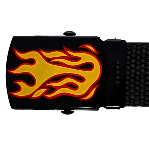 Flame (Style 1) Matte Black Metal Buckle for Web Belt