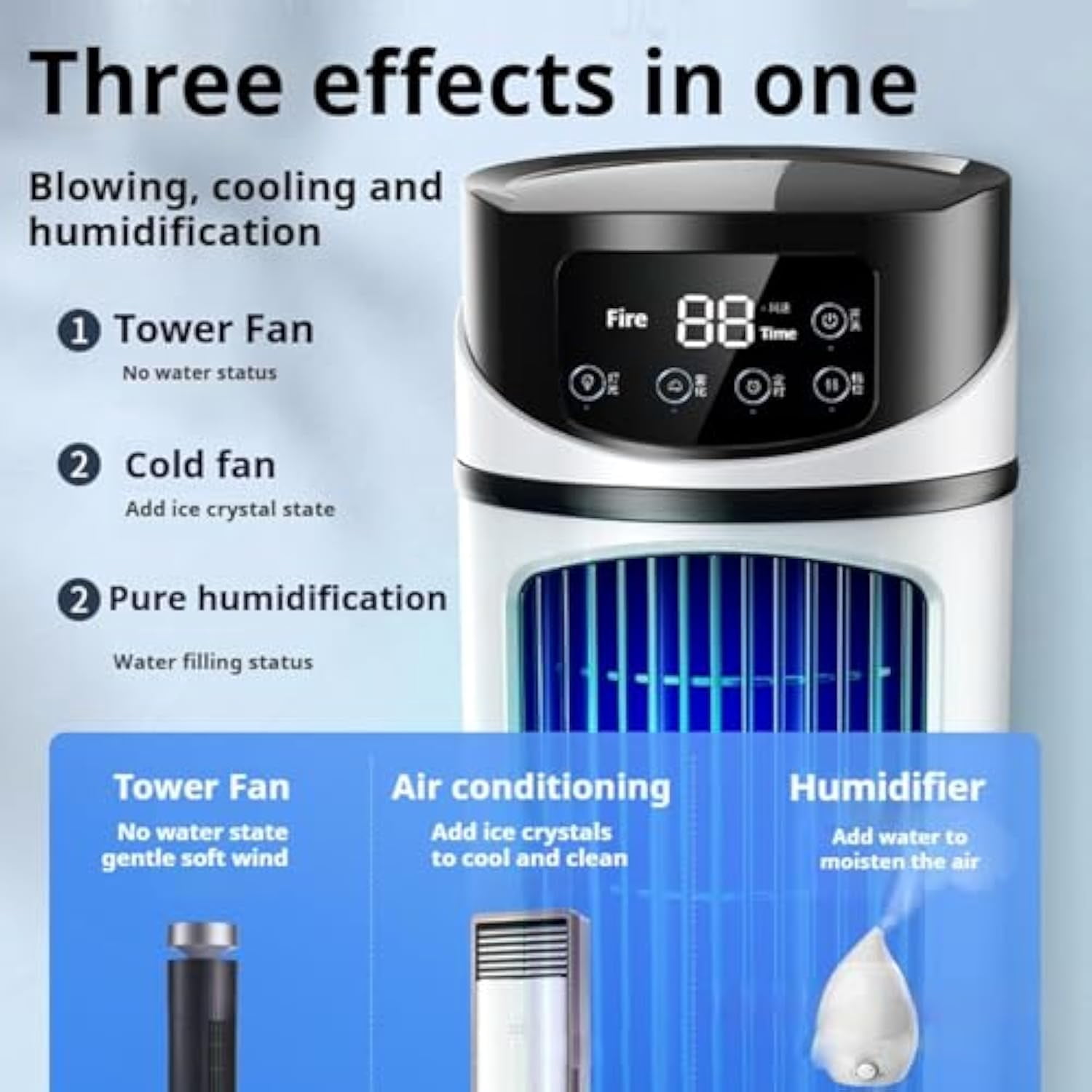 Protec Air-2025 New Protec Air Portable 3 In 1 Air Conditioner,Cooler Humidifier with 6 Wind Speeds,Low Noise Cooling Fan,300ml Large Water Tank,for Room,Desktop,Bedroom,Office,Living Room (1 PCS)