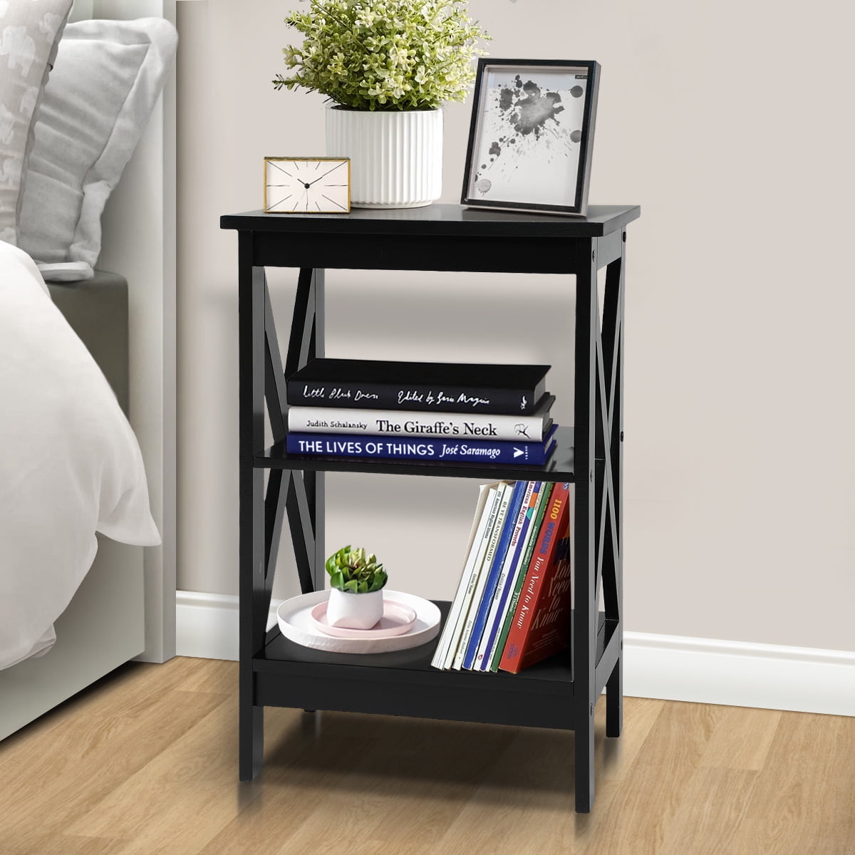 3 Tiers X Shaped End Table Sofa Side Table,Modern Set of 2 Wooden