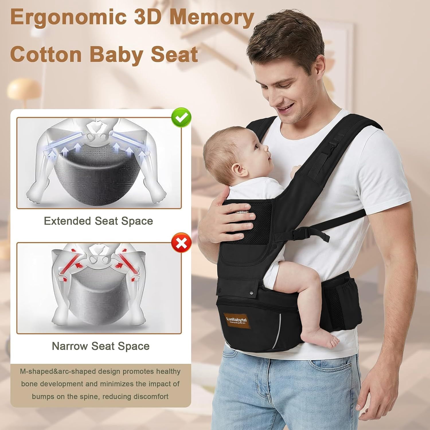 Baby Carrier with Hip Seat, 6-in-1 Baby Carrier Newborn to Toddler, Forward-Facing Carry for Active Babies, Adjustable Detachable Infant Carrier, Hands-Free Baby Holder