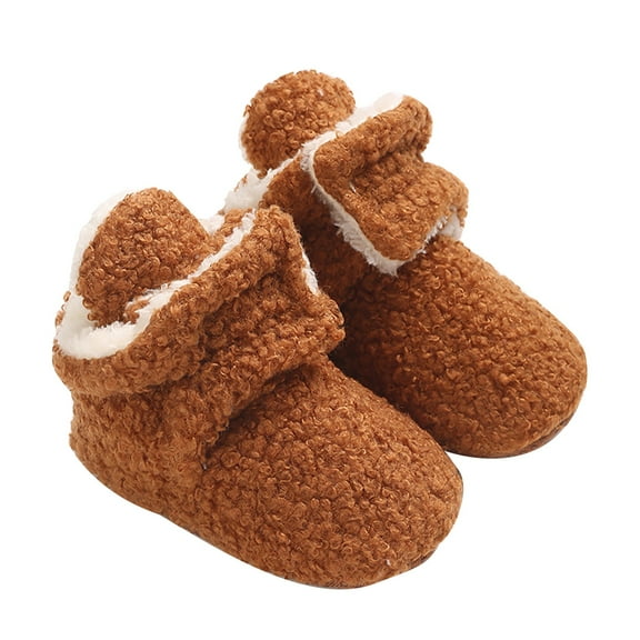 Otqutp Round Toe Boots for Toddler Baby Snow Shoes Prewalker Boots Booties Toddler Soft First Girls Warming Boys Baby Shoes 0-9 Months(Brown,0-3 Months)