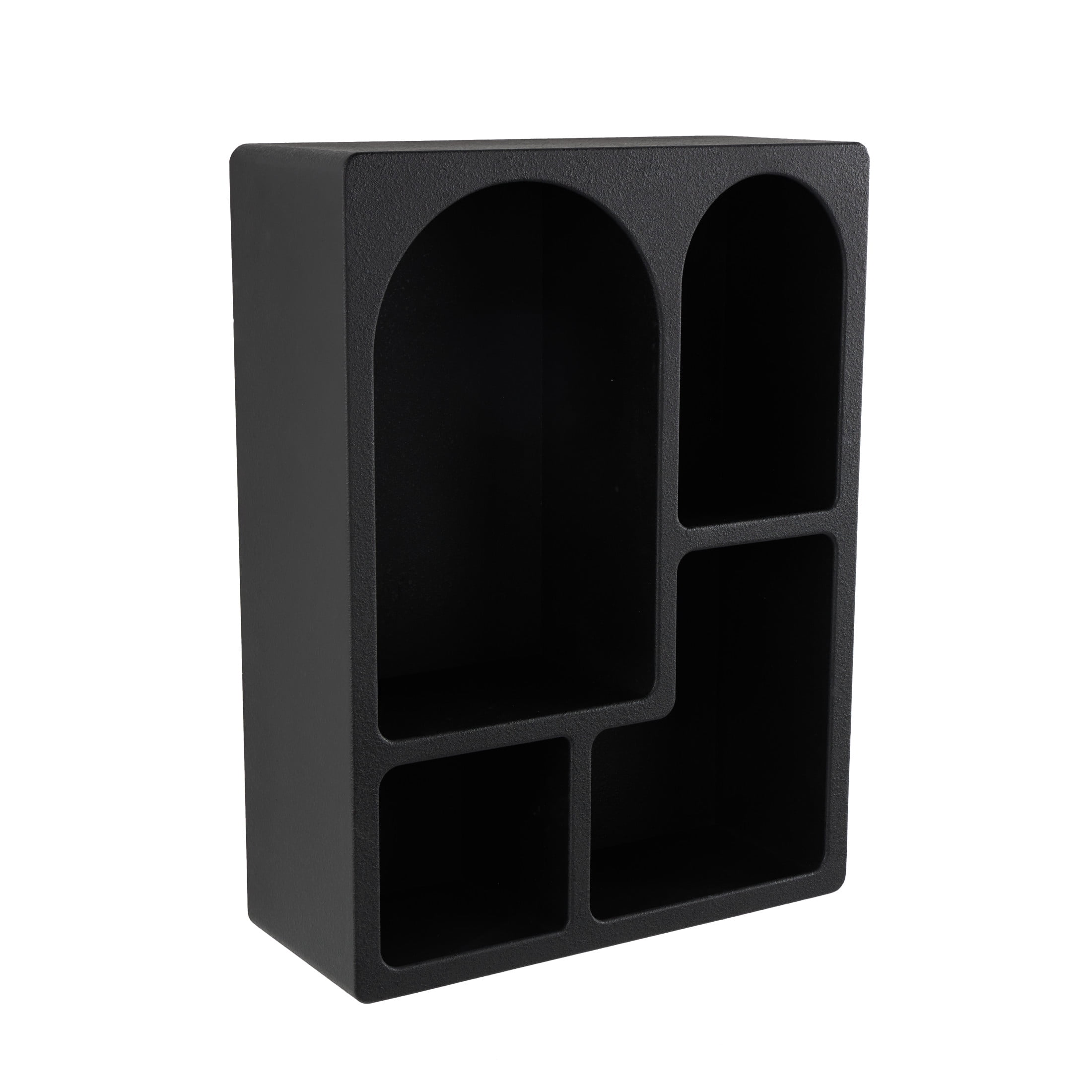 DecMode 24" x 10" 4-Tier Black Geometric Wall Shelf with Arched Block Shapes