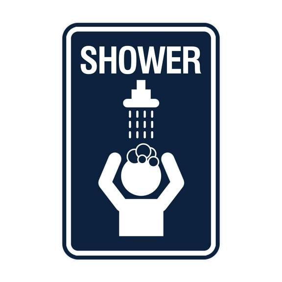 Signs ByLITA Portrait Round Shower (Single) Sign (Navy Blue / White) - Large