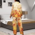 thumbnail image 7 of Kuiaobaty Maple Leaf Print Women Pajama Sets Thanksgiving Long Sleeve Pj Sleepwear Soft Comfy Button Down Sleep Sets Loungewear with Pockets, S, 7 of 7