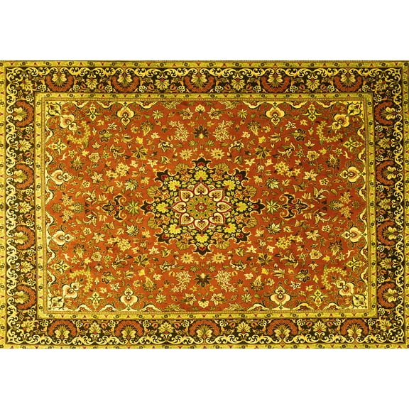 Ahgly Company Machine Washable Indoor Rectangle Persian Yellow Traditional Area Rugs, 5' x 7'