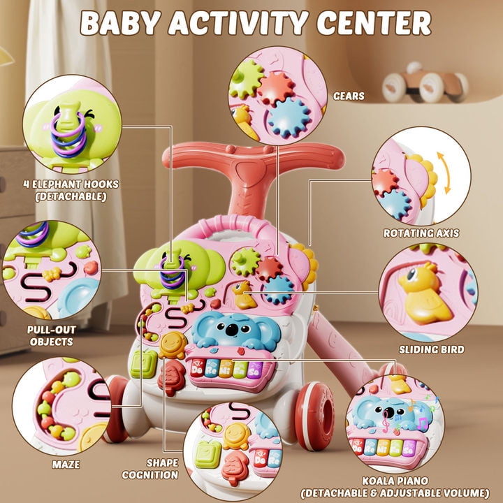 Wonderstone 3 in 1 Baby Walker Sit and Stand Push Learning Toys