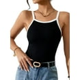 thumbnail image 2 of Womens Square Neck Tank Tops Ribbed Sleeveless Cropped Top Color Block Basic Shirts Black XL, 2 of 9