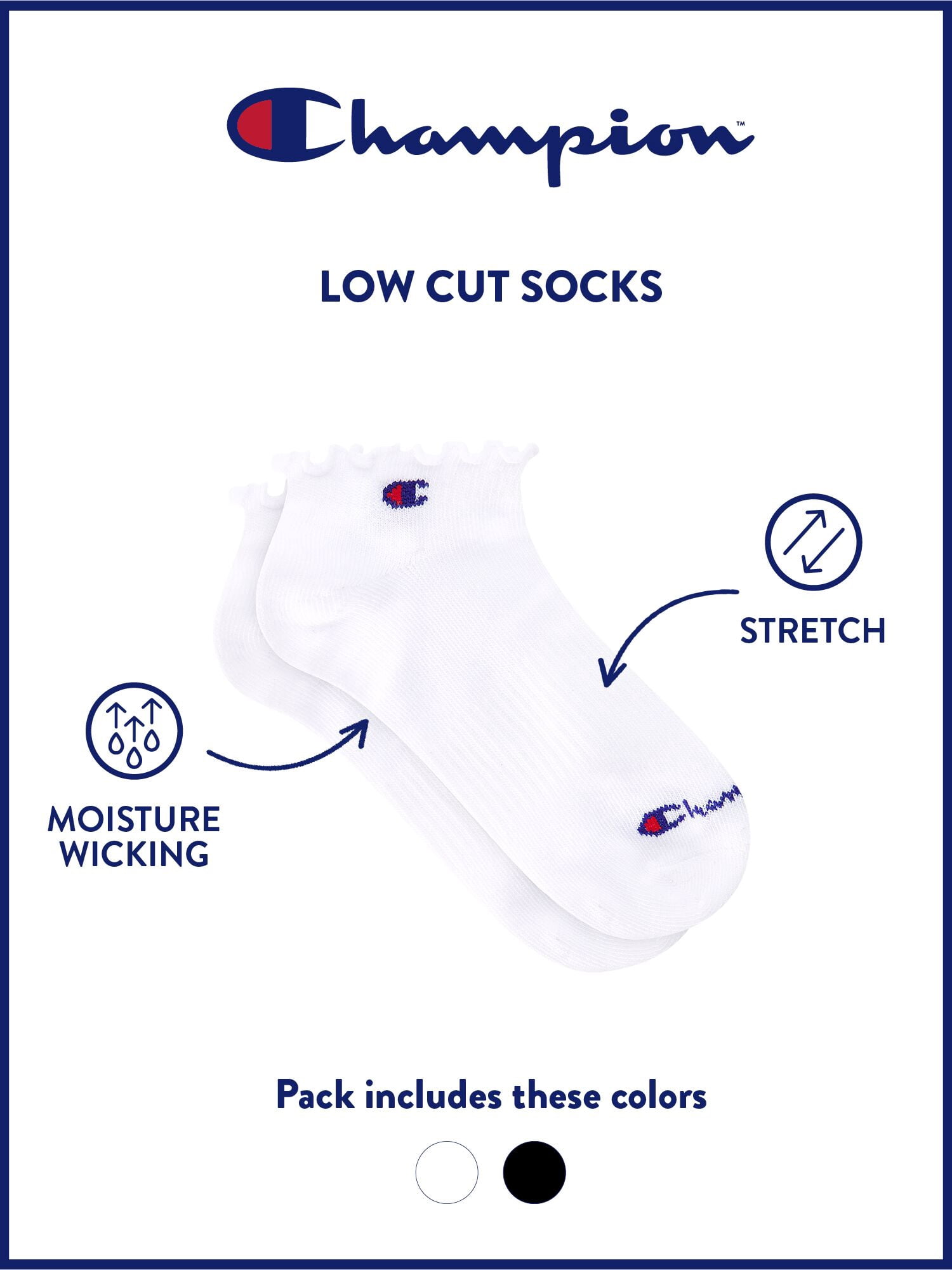 Champion Girls Lightweight Performance+ Kid Ruffle Low Cut Socks, 10 Pack, Sizes S–L