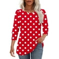 thumbnail image 6 of EchfiProm Womens Relaxed Fit Tops Crew Neck Red T-Shirts Fall Polka Dot Pullover 3/4 Sleeve for Ladies, 6 of 7