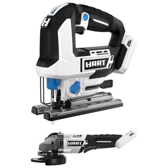 HART 20-Volt Brushless Orbital Jigsaw and Angle Grinder Bundle (Battery Not Included)