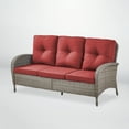 thumbnail image 4 of POCASSY 72 Inch Width Outdoor Wicker Sofa Patio Couch with Cushions, All Weather Gray Wicker Sofa Patio 3 Seater Sofa Couch for Porch, Deck, Balcony, Red, 4 of 9