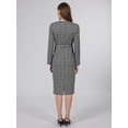 thumbnail image 3 of INSPIRE CHIC Women's Houndstooth Plaid Dress Long Sleeve Belted Business Office Pencil Dresses S Grey Black, 3 of 5