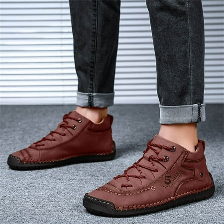 

PhoneSoap Fashion Summer And Autumn Men Leather Shoes Flat Soft Bottom Comfortable Mid Top Lace Up Casual Red