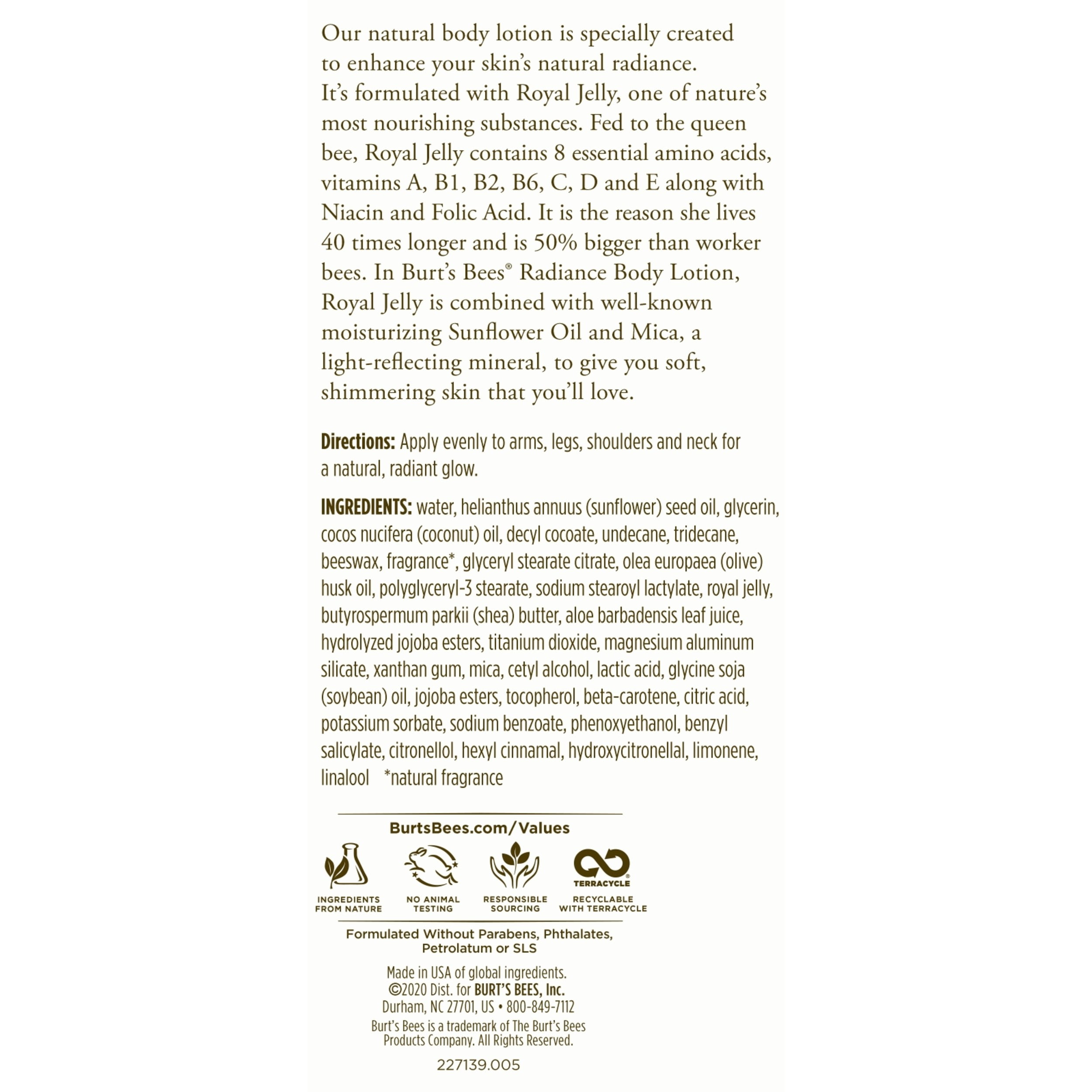 Burt's Bees Radiance Body Lotion with Royal Jelly, 6 Oz
