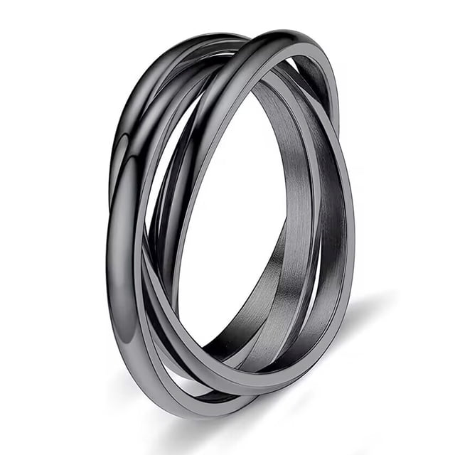 Anillos de triple banda entrelazados para mujeres y niñas, acero inoxidable, plata, boda rusa, tamaño 6 a 9