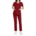thumbnail image 4 of WTOBBY Women's Short Sleeve V-Neck Scrubs Set with Pockets, 2-Piece Nursing Uniform, Medical Workwear for Healthcare Workers, Comfortable Daily Duty Outfit,Deep Red S, 4 of 4