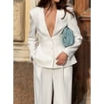 thumbnail image 5 of Women'S Simple Fashion Deep V-Neck Spring Fall Casual Work Solid Color Long Sleeve Button Blazer Top White S, 5 of 7